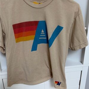 Aviator Nation Tan Tee with Colorful Graphic